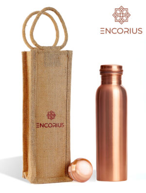 Encorius Pure Copper Water Bottle for Drinking with Jute Carry Bag – Smooth Finish, Leak Proof Lid Handcrafted Ayurvedic Copper Vessel 32 oz Extra Large for Staying Hydrated, Enjoying Health Benefits. - Image 3