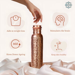 Encorius Pure Copper Water Bottle for Drinking with Jute Carry Bag – Hammered Finish, Leak Proof Lid Handcrafted Ayurvedic Copper Vessel 32 oz Extra Large for Staying Hydrated, Enjoying Health Benefits. - Image 4