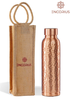 Encorius Pure Copper Water Bottle for Drinking with Jute Carry Bag – Oreo Hammered Finish, Leak Proof Lid Handcrafted Ayurvedic Copper Vessel 32 oz Extra Large for Staying Hydrated, Enjoying Health Benefits. (Copy) - Image 3