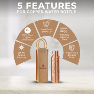 Encorius Pure Copper Water Bottle for Drinking with Jute Carry Bag – Oreo Hammered Finish, Leak Proof Lid Handcrafted Ayurvedic Copper Vessel 32 oz Extra Large for Staying Hydrated, Enjoying Health Benefits. (Copy) - Image 7