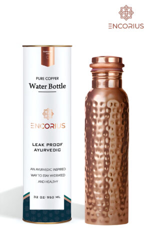 Encorius Pure Copper Water Bottle for Drinking with Jute Carry Bag – Hammered Finish, Leak Proof Lid Handcrafted Ayurvedic Copper Vessel 32 oz Extra Large for Staying Hydrated, Enjoying Health Benefits. - Image 3