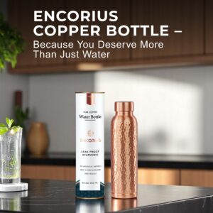 Encorius Pure Copper Water Bottle for Drinking with Jute Carry Bag – Oreo Hammered Finish, Leak Proof Lid Handcrafted Ayurvedic Copper Vessel 32 oz Extra Large for Staying Hydrated, Enjoying Health Benefits. (Copy) - Image 5