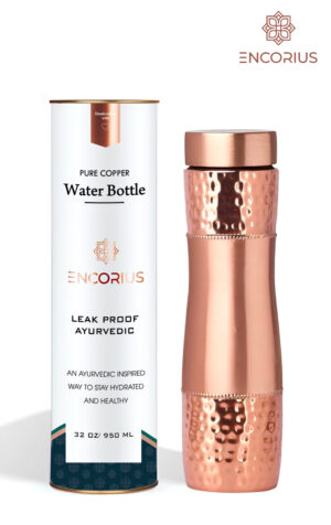 Encorius Pure Copper Water Bottle for Drinking with Jute Carry Bag – Semi Smooth Finish, Leak Proof Lid Handcrafted Ayurvedic Copper Vessel 32 oz Extra Large for Staying Hydrated, Enjoying Health Benefits. (Copy) - Image 2